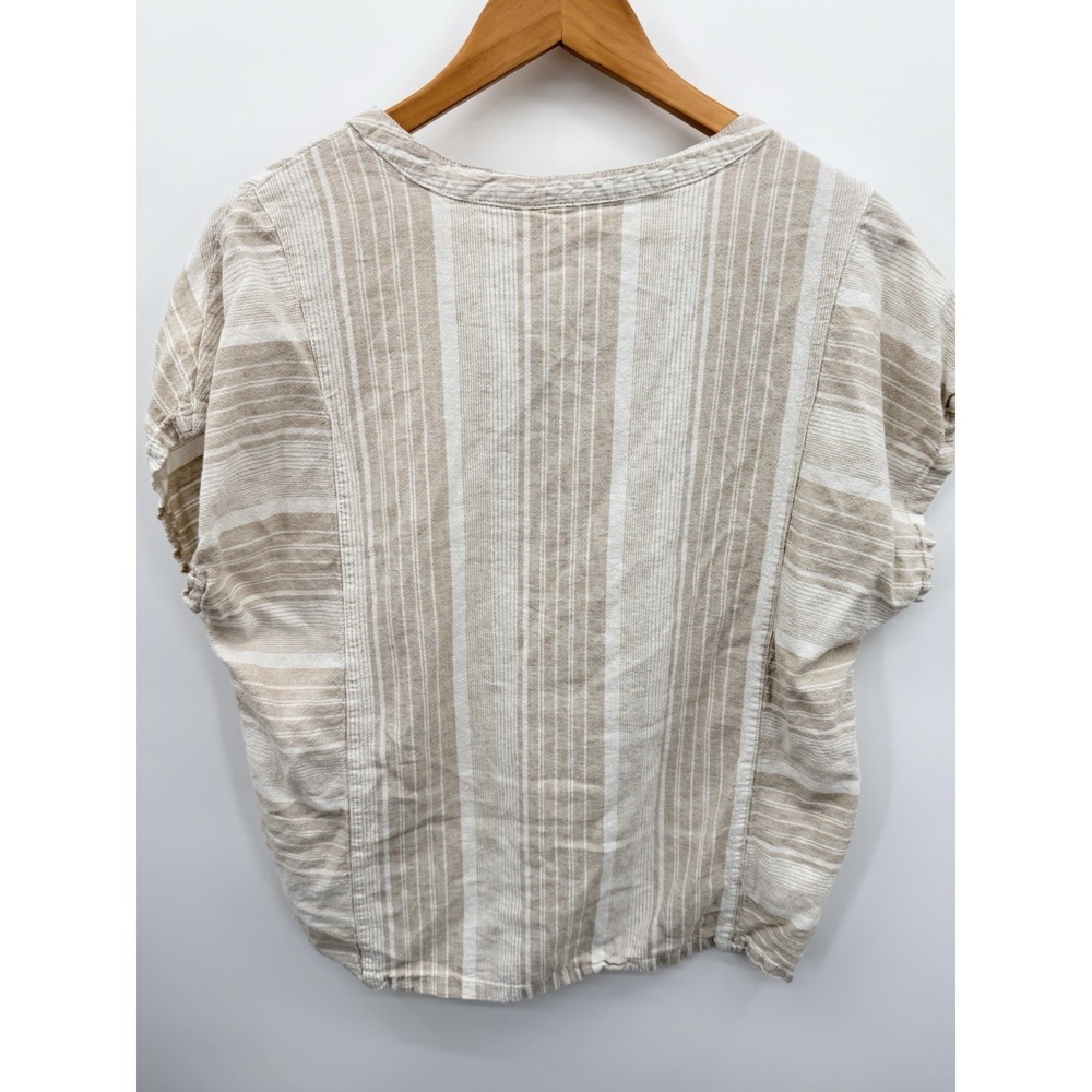 Sigrid Olsen Sz L Linen Blend Top Short Sleeve Tunic Striped Khaki Beach Coastal - Picture 2 of 5